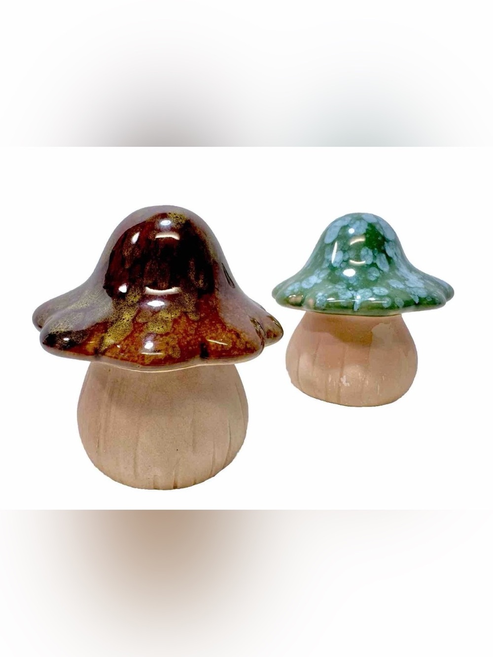 Set Of 2 Green & Brown Speckle Fairy Garden Mushrooms Greenbrier International